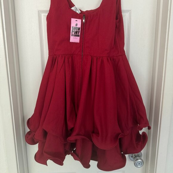 NWT, Showpo. Women's Bubbly Layered Mini Dress with Straps, Color Red, Size 10 - Picture 7 of 13